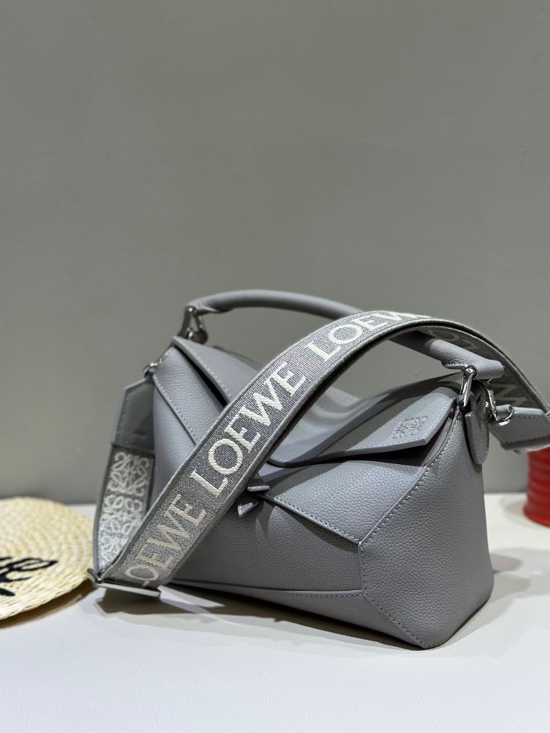 Loewe Small Puzzle Bag in Soft Grained Calfskin Pearl Grey